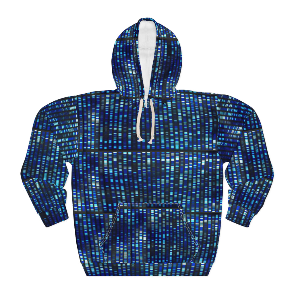 Blue Pixel Grid Hoodie | Digital Matrix All-Over Print Hoodie