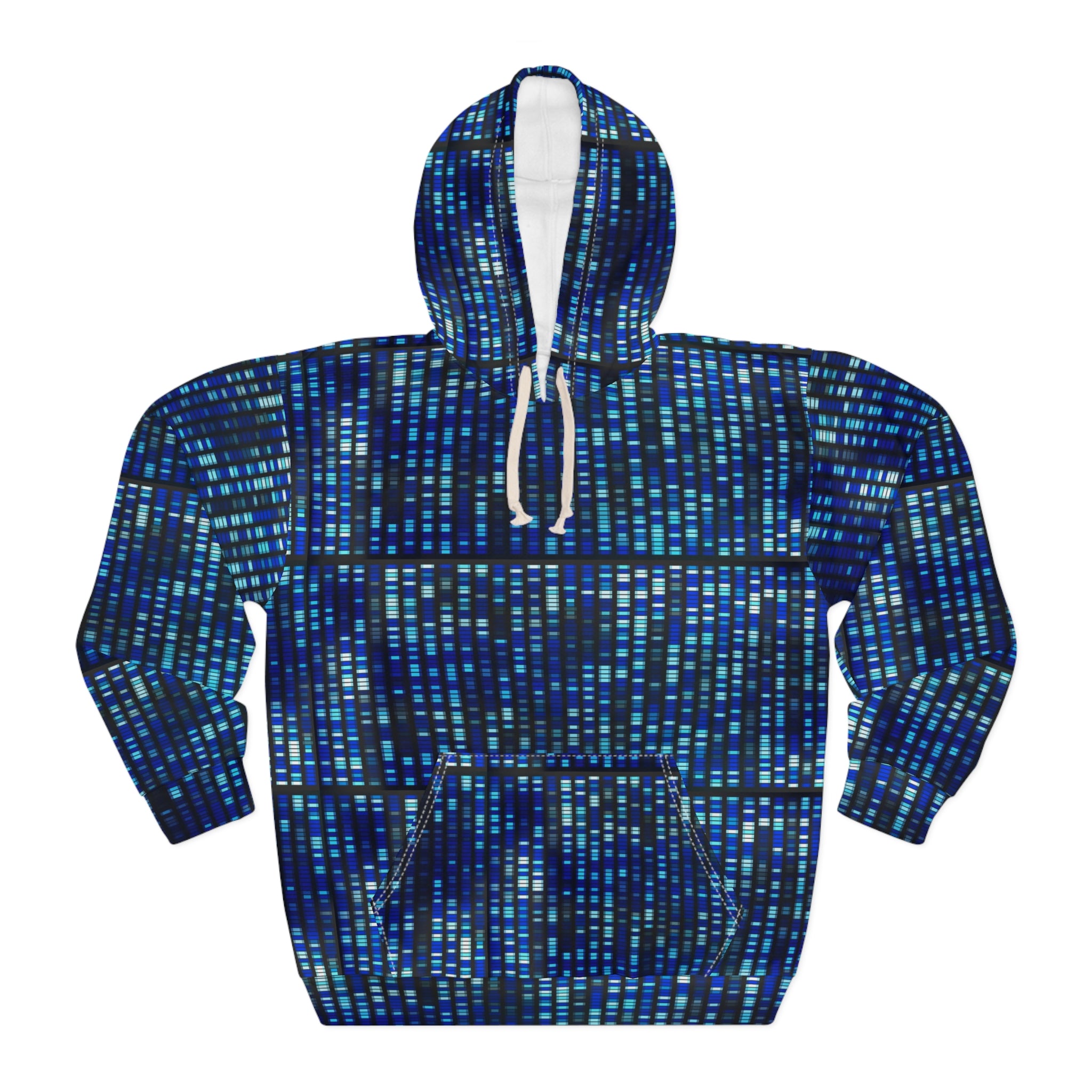 Blue Pixel Grid Hoodie | Digital Matrix All-Over Print Hoodie