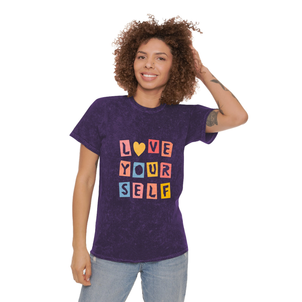 Love Yourself Mineral-Wash Tee — Retro Block Letter Self-Love T-Shirt
