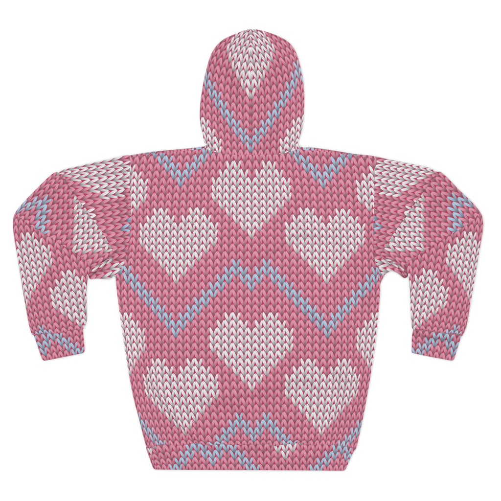 Knit Heart Pattern Hoodie | Pink Chevron Heart Knit Pullover