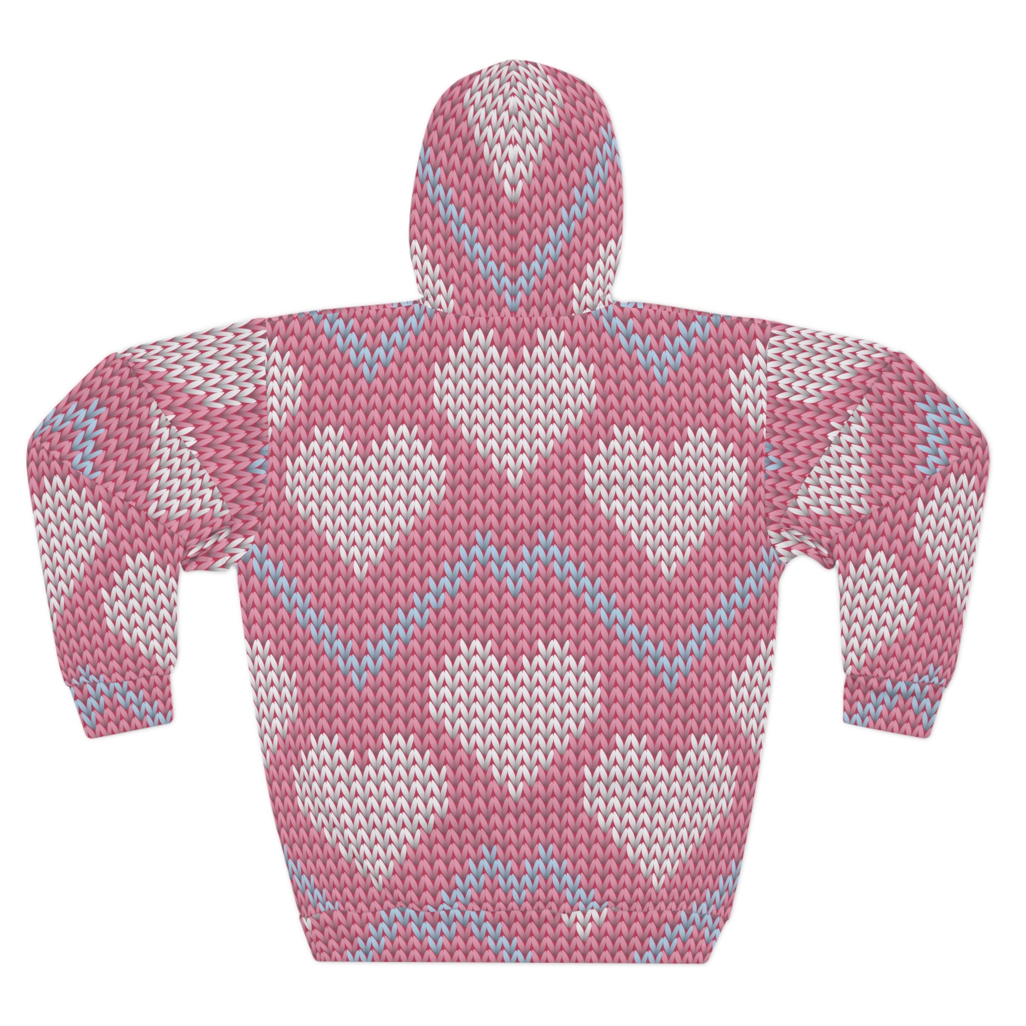 Knit Heart Pattern Hoodie | Pink Chevron Heart Knit Pullover
