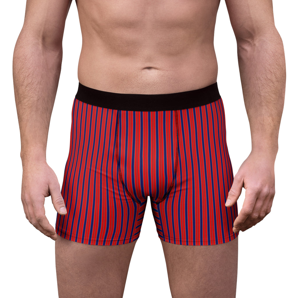Striped Red & Navy Boxer Briefs — Men's Stretch Boxer Briefs