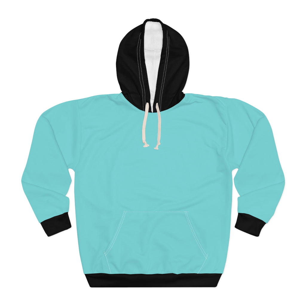 Solid Aqua Black Contrast Hoodie | Turquoise Pullover Sweatshirt