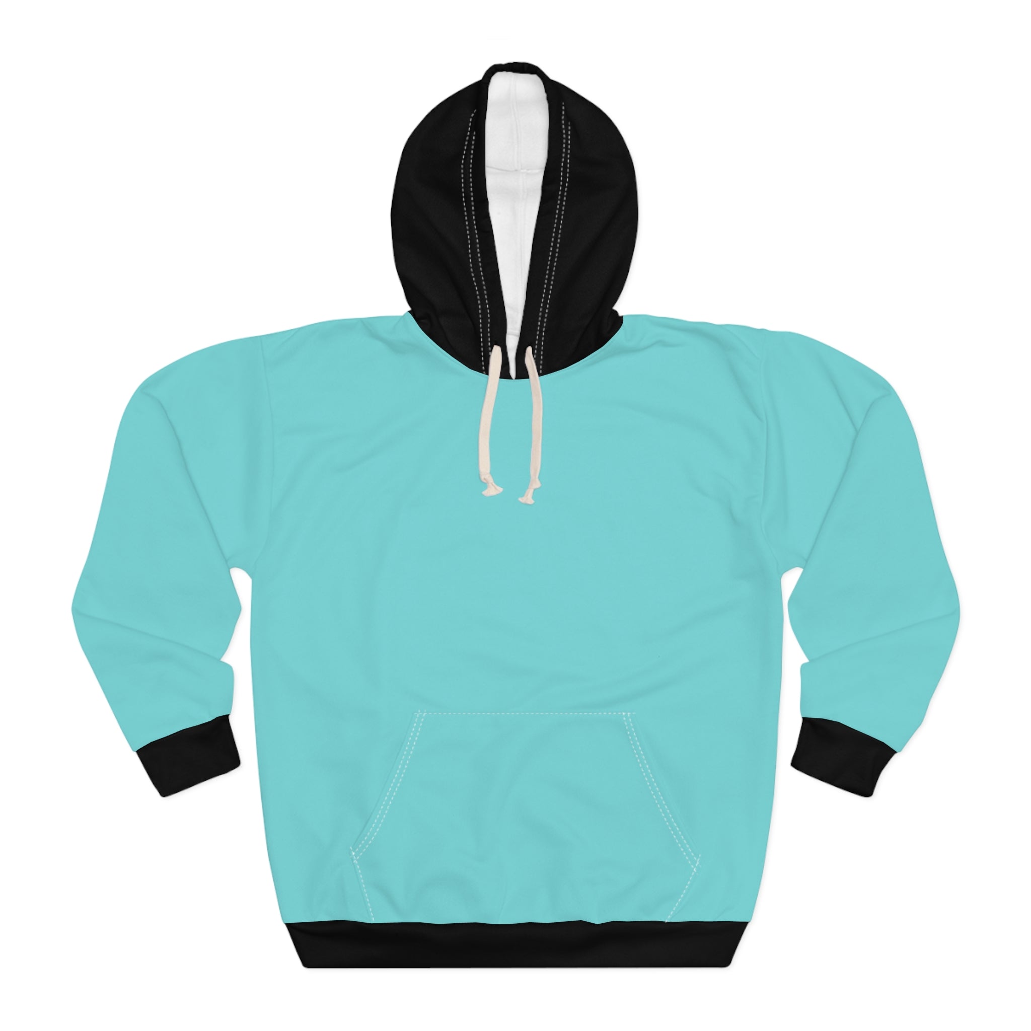 Solid Aqua Black Contrast Hoodie | Turquoise Pullover Sweatshirt