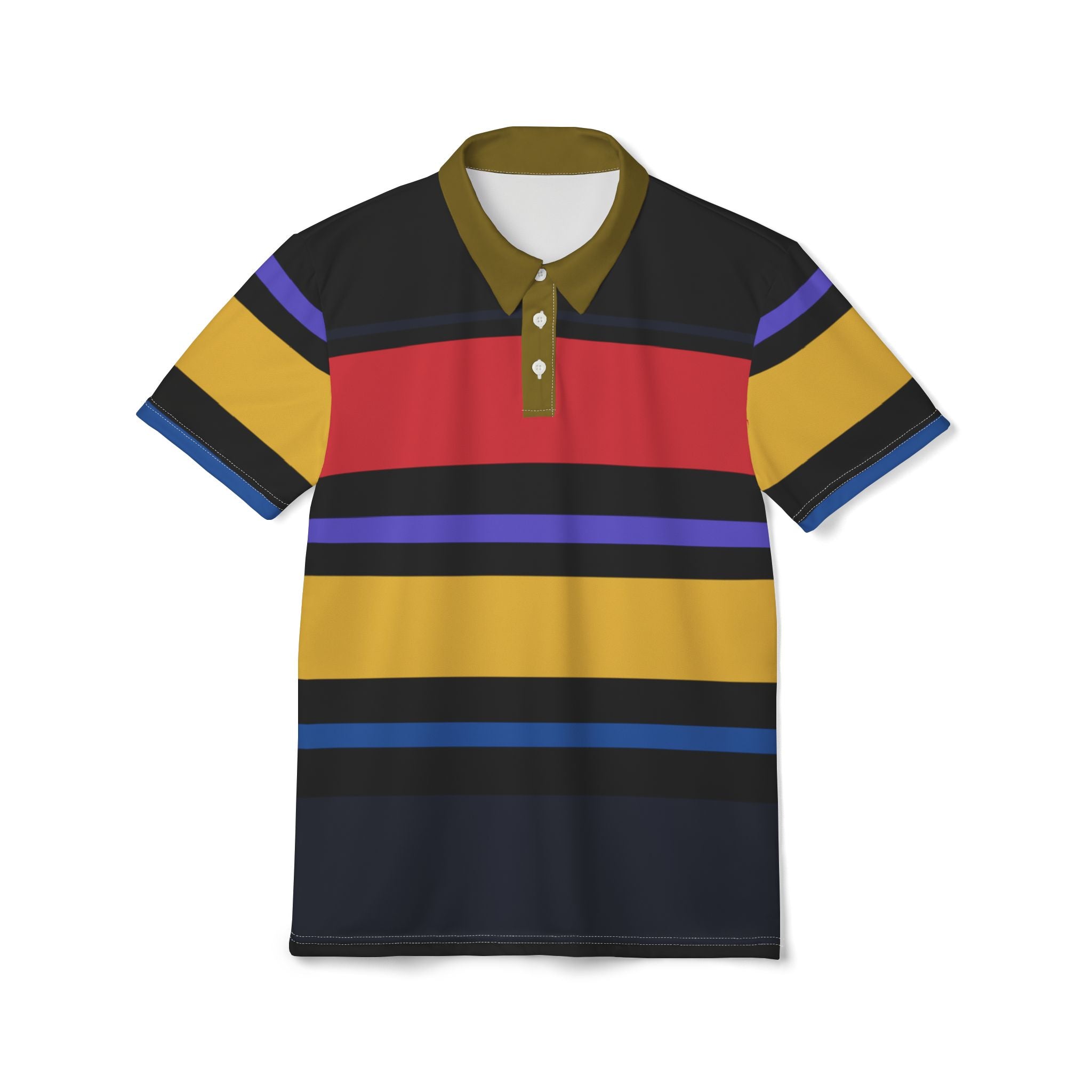 Striped Blue Yellow Red Polo Shirt — Bold Colorblock Casual Tee