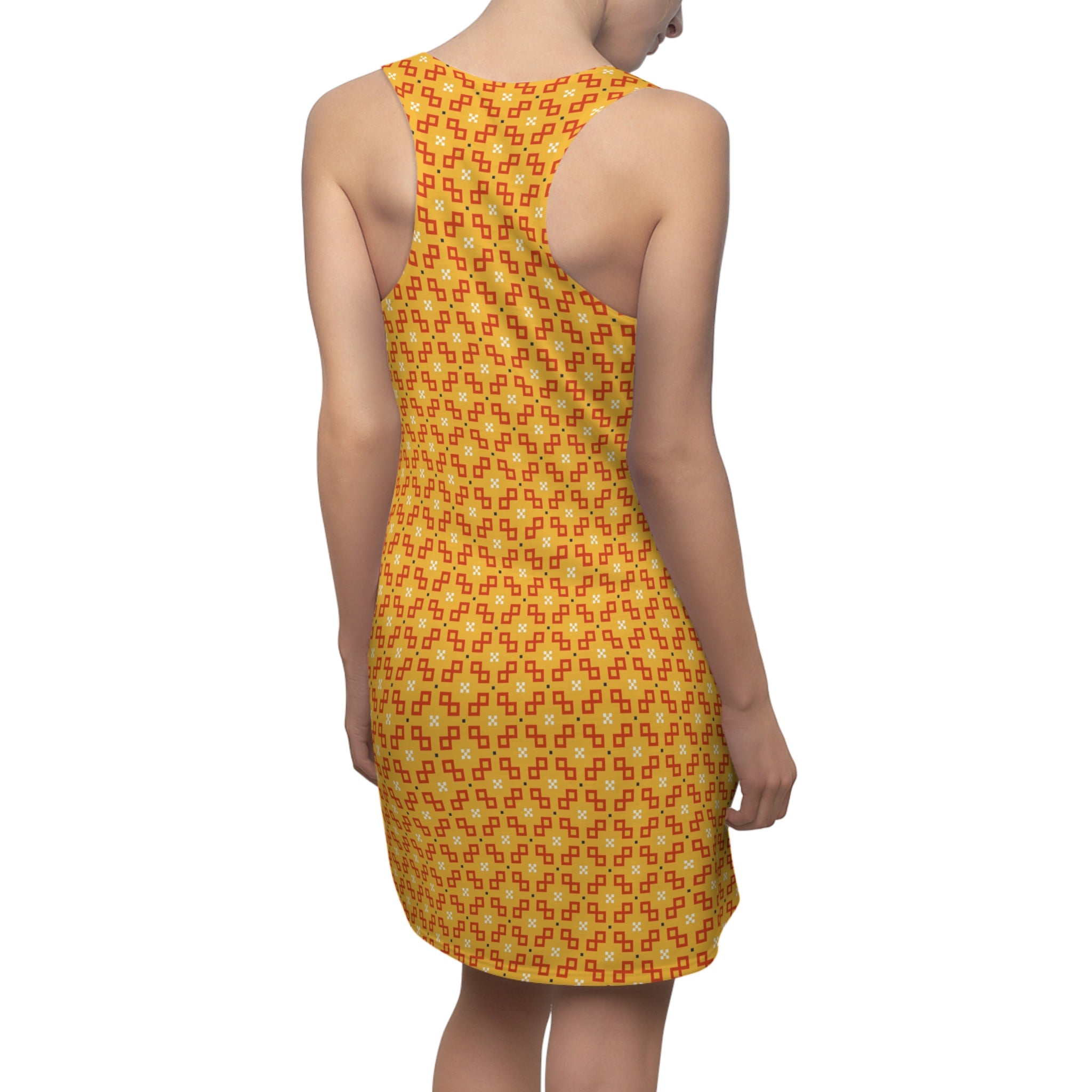 Retro Geometric Dress in Golden Yellow