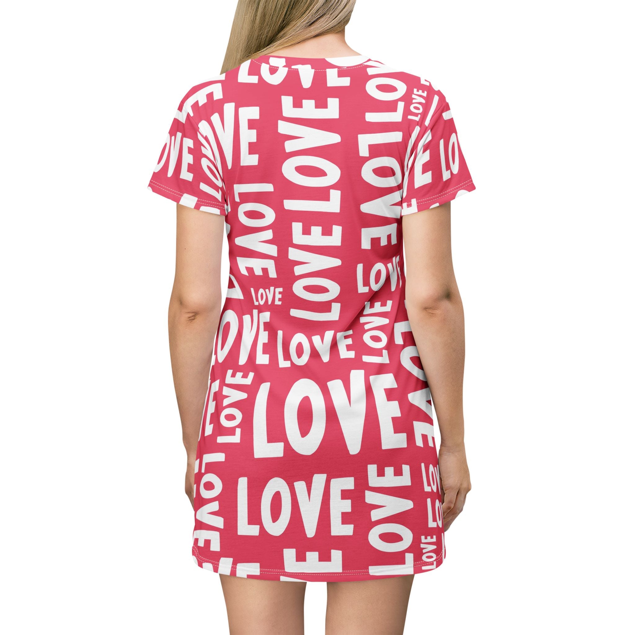 Valentine's Day Love Repeat Pattern T-Shirt Dress Pink Typography