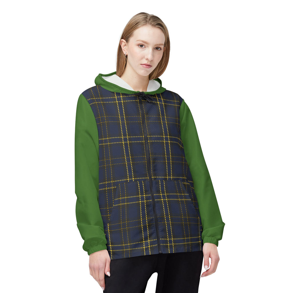 Plaid Green Navy Windbreaker Jacket — Hooded Lightweight Outdoor Jacket
