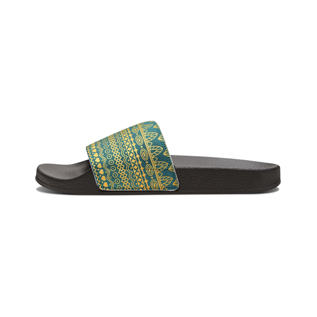 Slide Sandals — Green Gold Boho Pattern Removable-Strap Slides