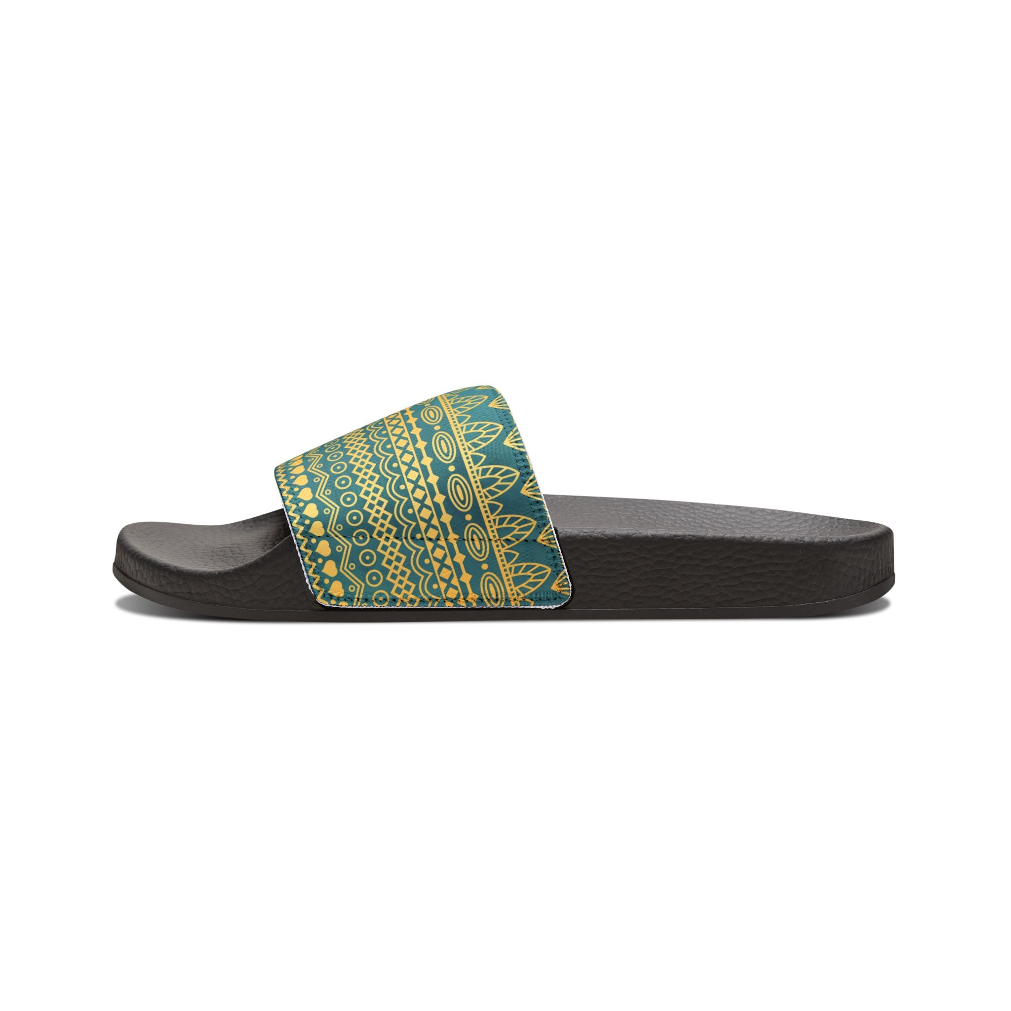 Slide Sandals — Green Gold Boho Pattern Removable-Strap Slides