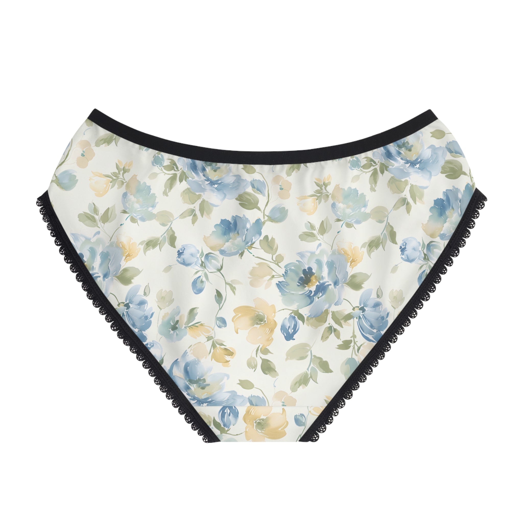 Floral Watercolor High-Rise Briefs — Blue & Yellow Vintage Rose Print