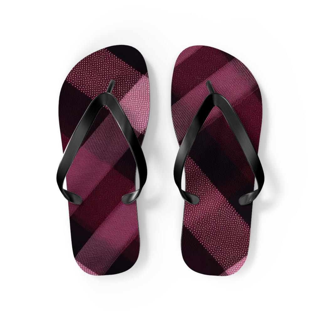 Plum Plaid Flip Flops — Women's Burgundy Check Beach Sandals