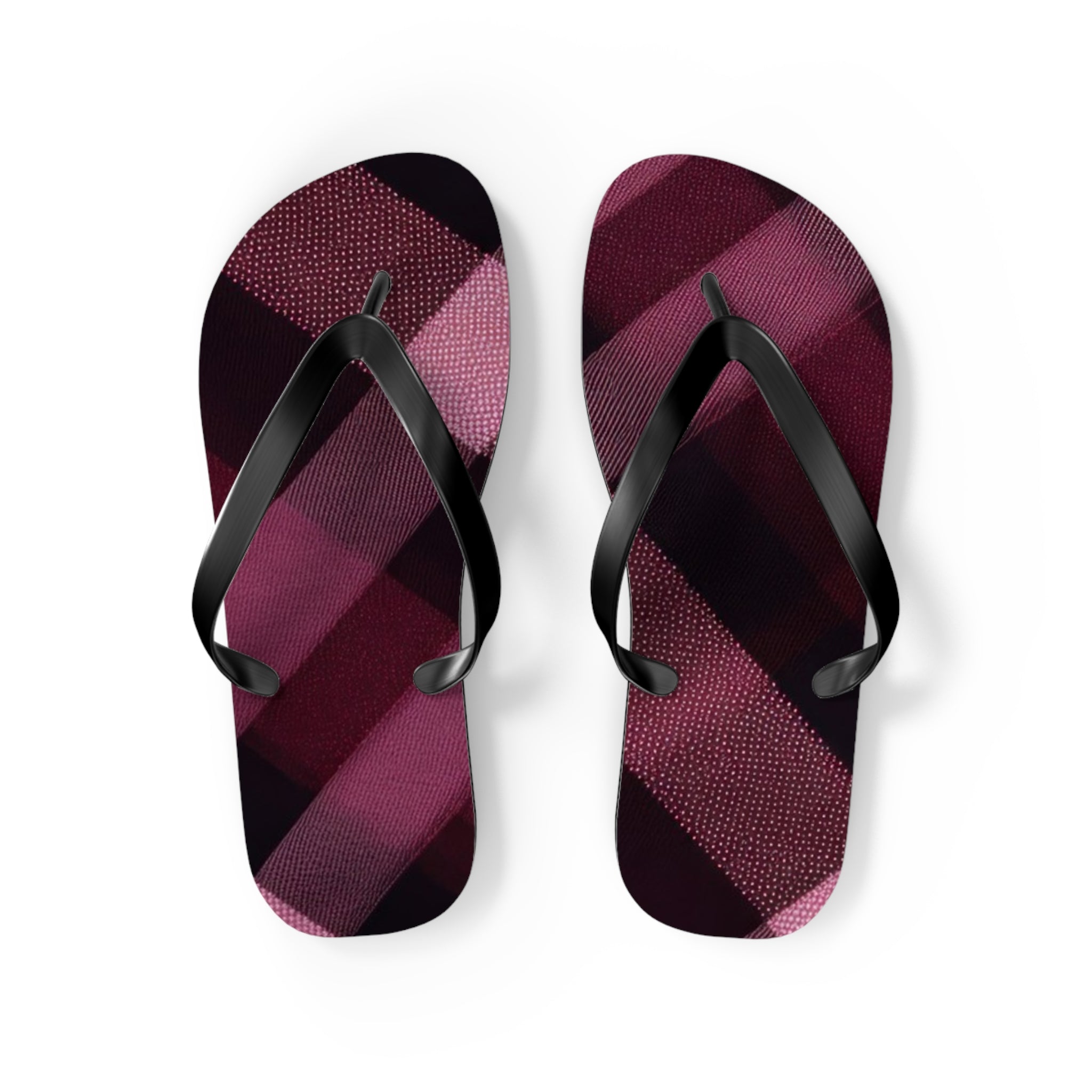 Plum Plaid Flip Flops — Women's Burgundy Check Beach Sandals