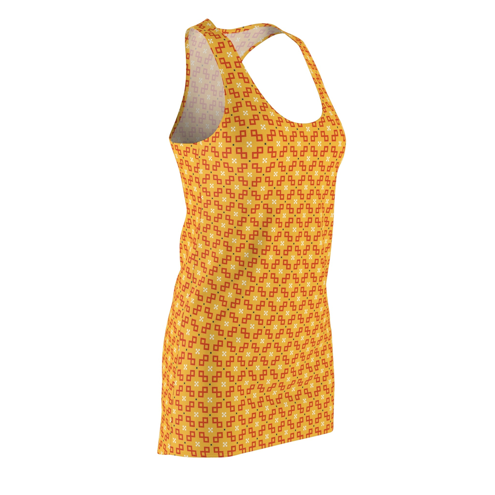 Retro Geometric Dress in Golden Yellow