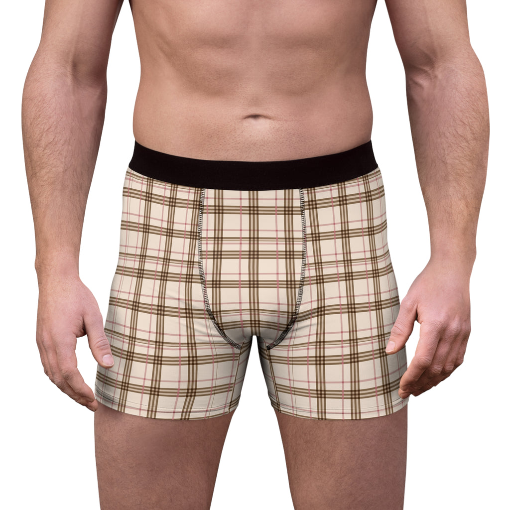 Plaid Boxer Briefs — Classic Beige Tartan Men’s Underwear