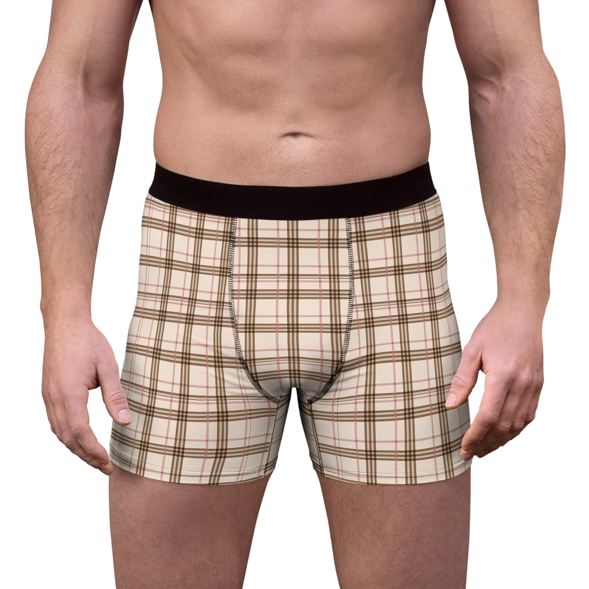 Plaid Boxer Briefs — Classic Beige Tartan Men’s Underwear