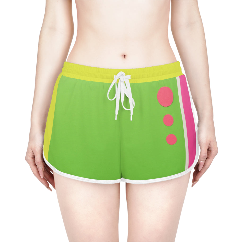 Colorblock Retro Women's Relaxed Shorts - Bright Green, Pink & Yellow