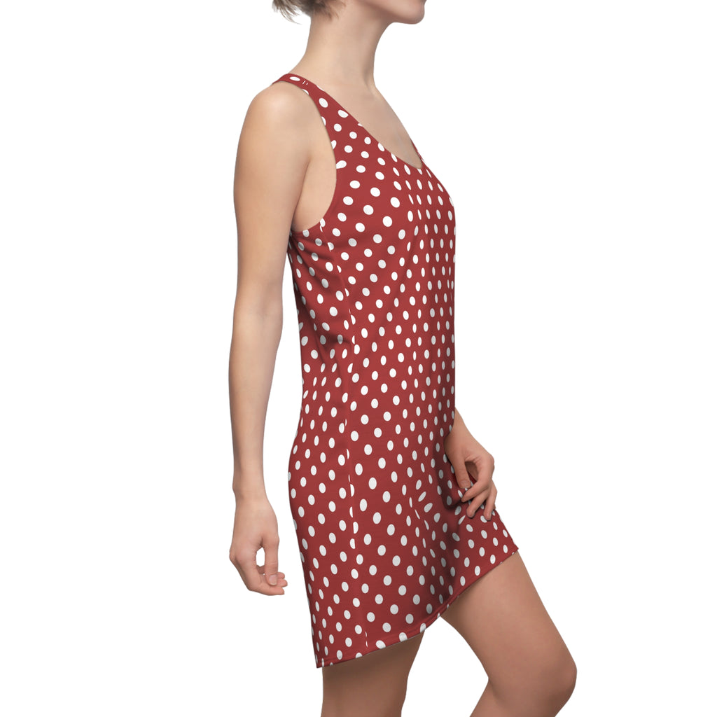 Red Polka Dot Racerback Dress | White Spots All-Over Print