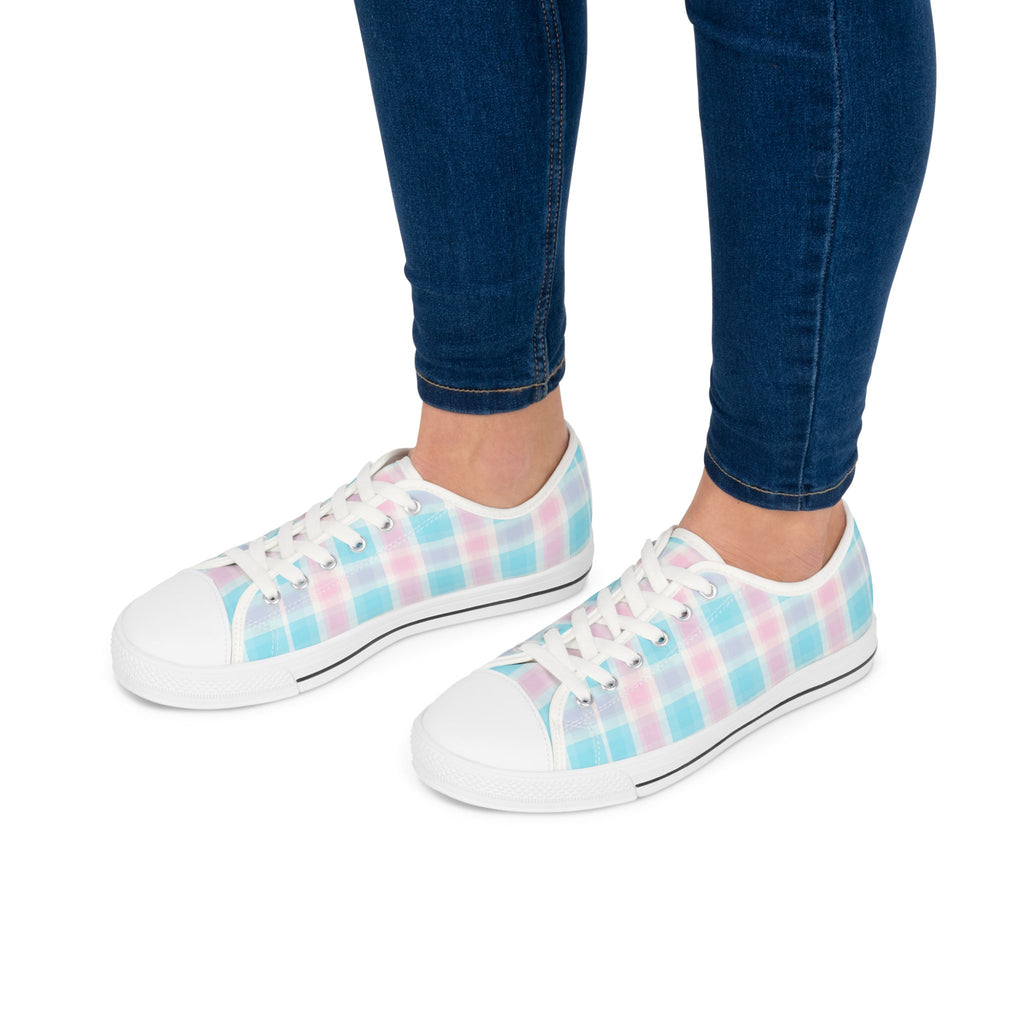 Low Top Sneakers - Pastel Plaid Women's Casual Canvas Shoes