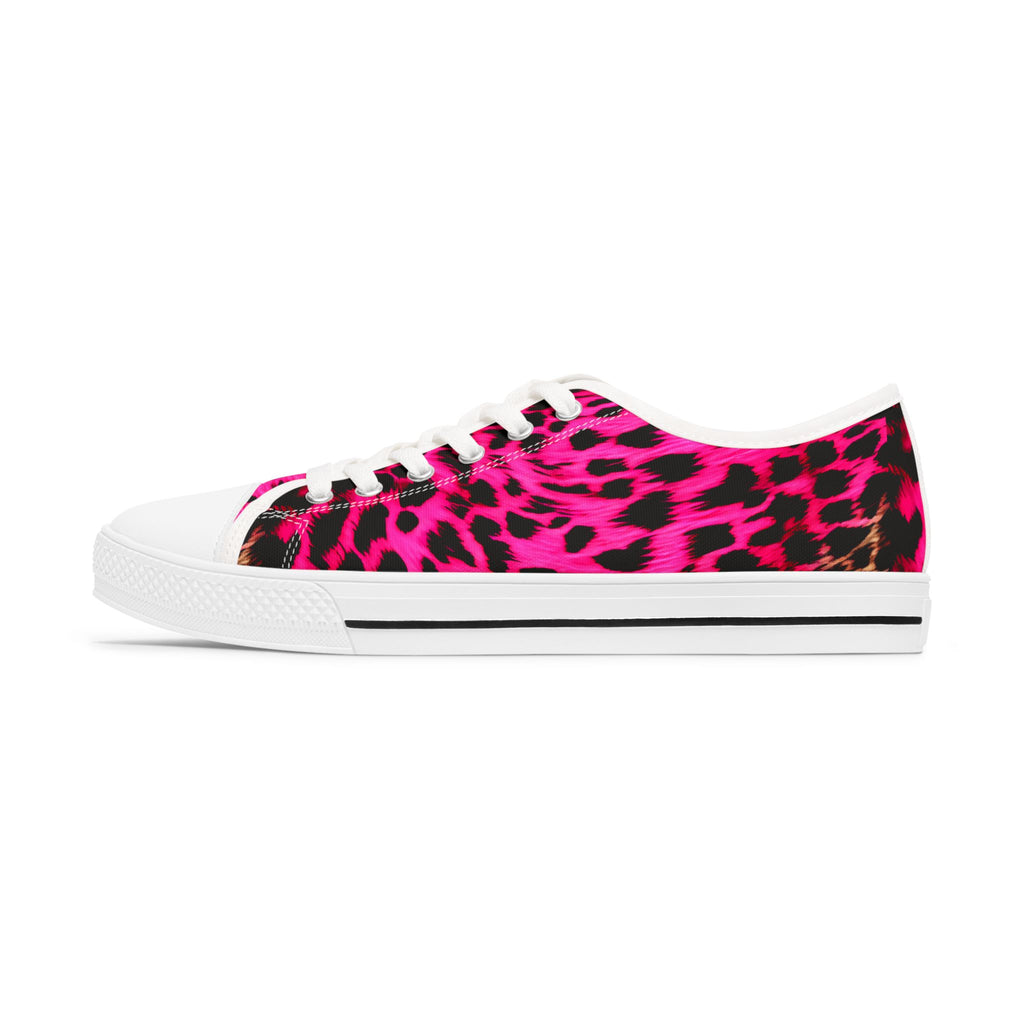 Women's Low Top Sneakers — Hot Pink Leopard Print Canvas Shoes