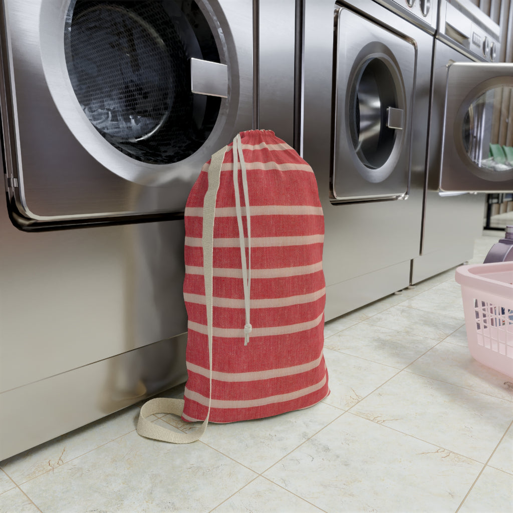 Striped Red Laundry Bag — Cotton Drawstring Laundry Tote
