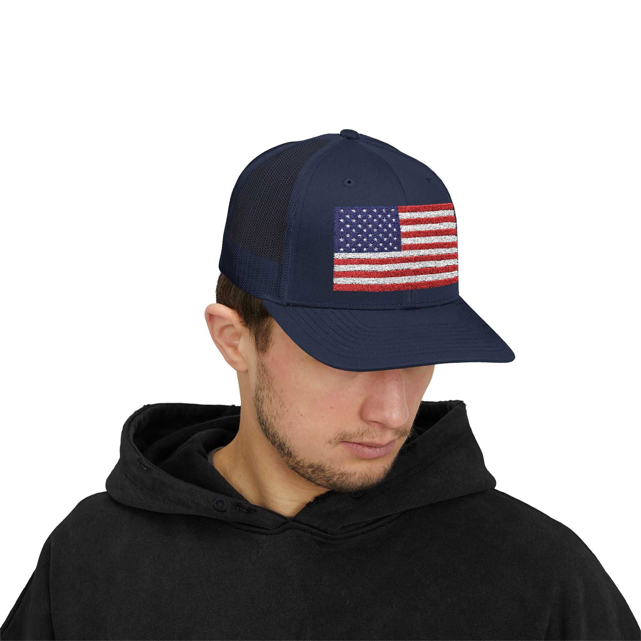 American Flag Trucker Cap — Sparkle Sequin USA Snapback