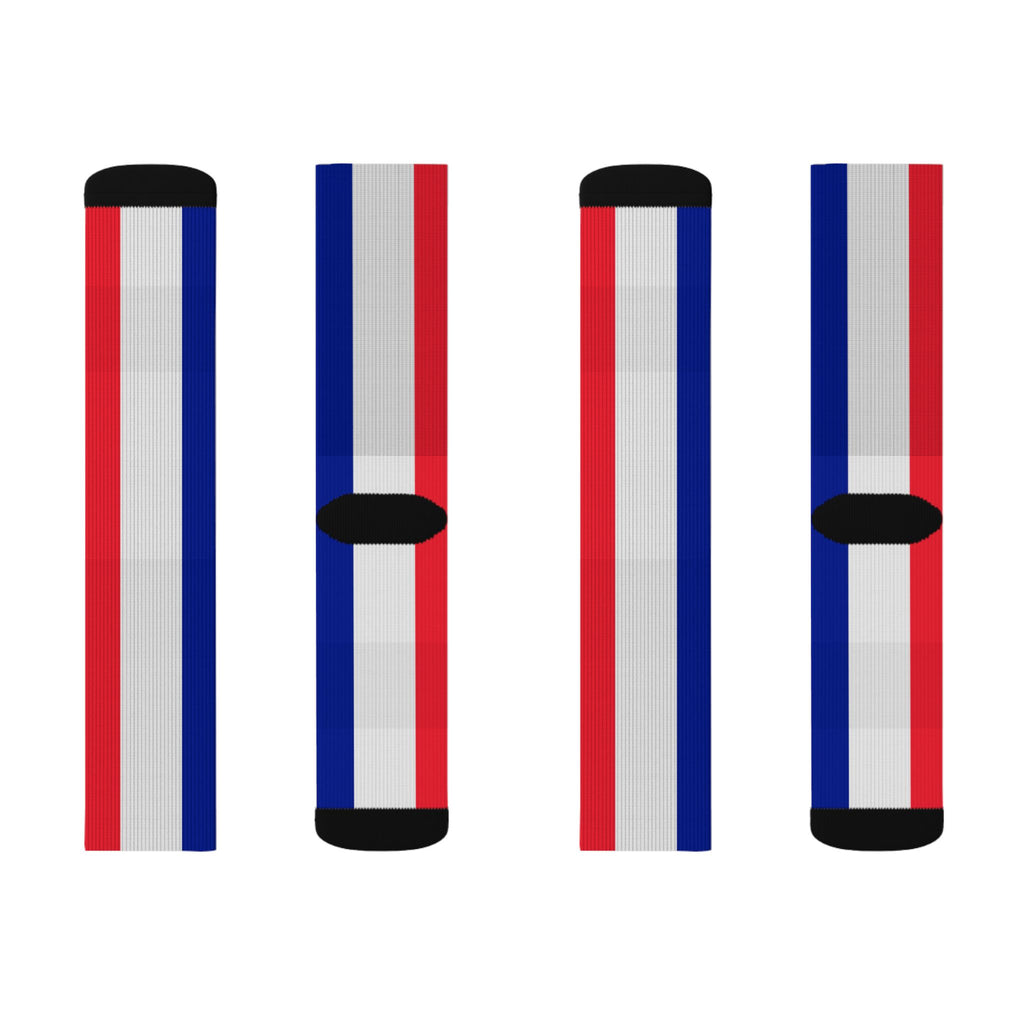 French Flag Stripe Sublimation Socks - Patriotic Red White Blue Crew Socks