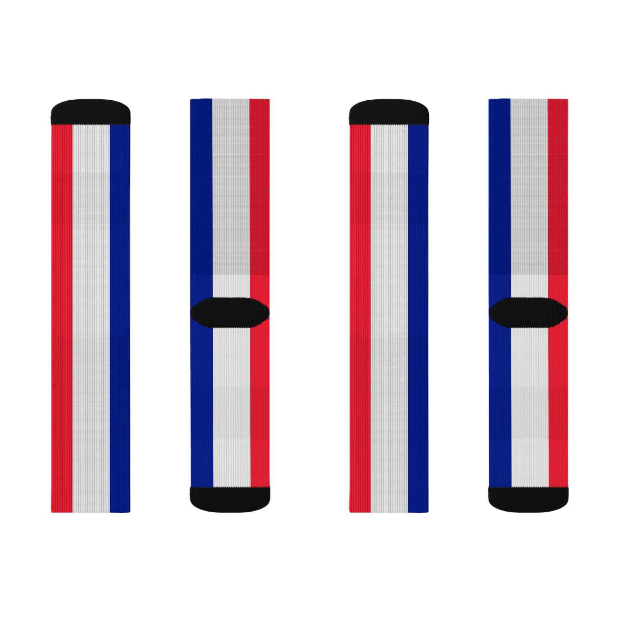 French Flag Stripe Sublimation Socks - Patriotic Red White Blue Crew Socks