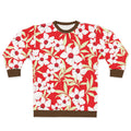 White Floral Pattern Sweatshirt | Red Background Flower All-Over Print