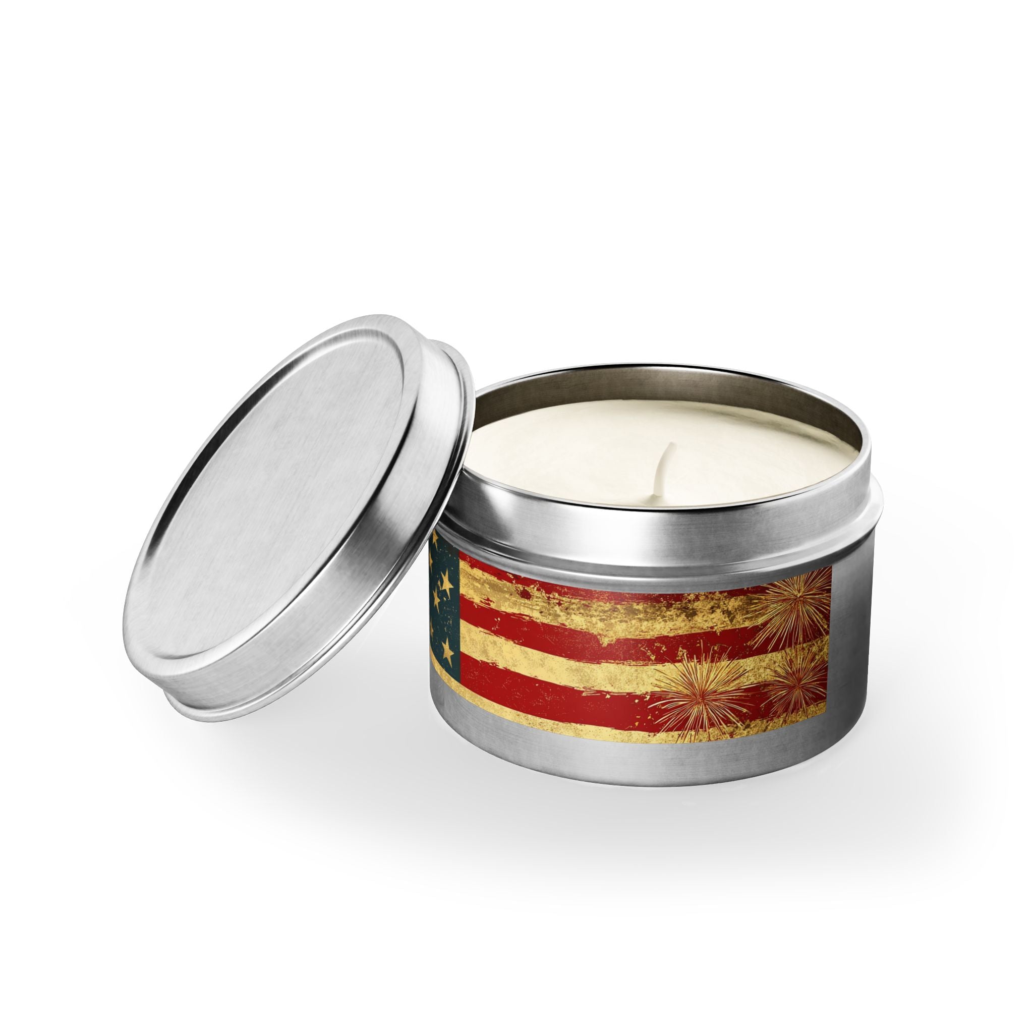 Vintage American Flag Tin Candle | Patriotic Fourth of July Stars & Stripes