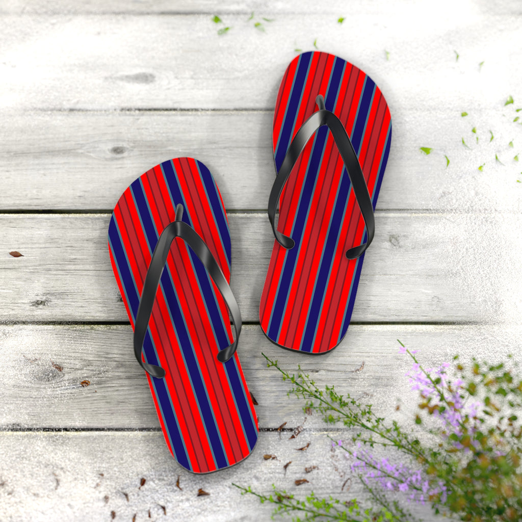 Patriotic Red & Blue Striped Flip Flops — Casual Beach Sandals