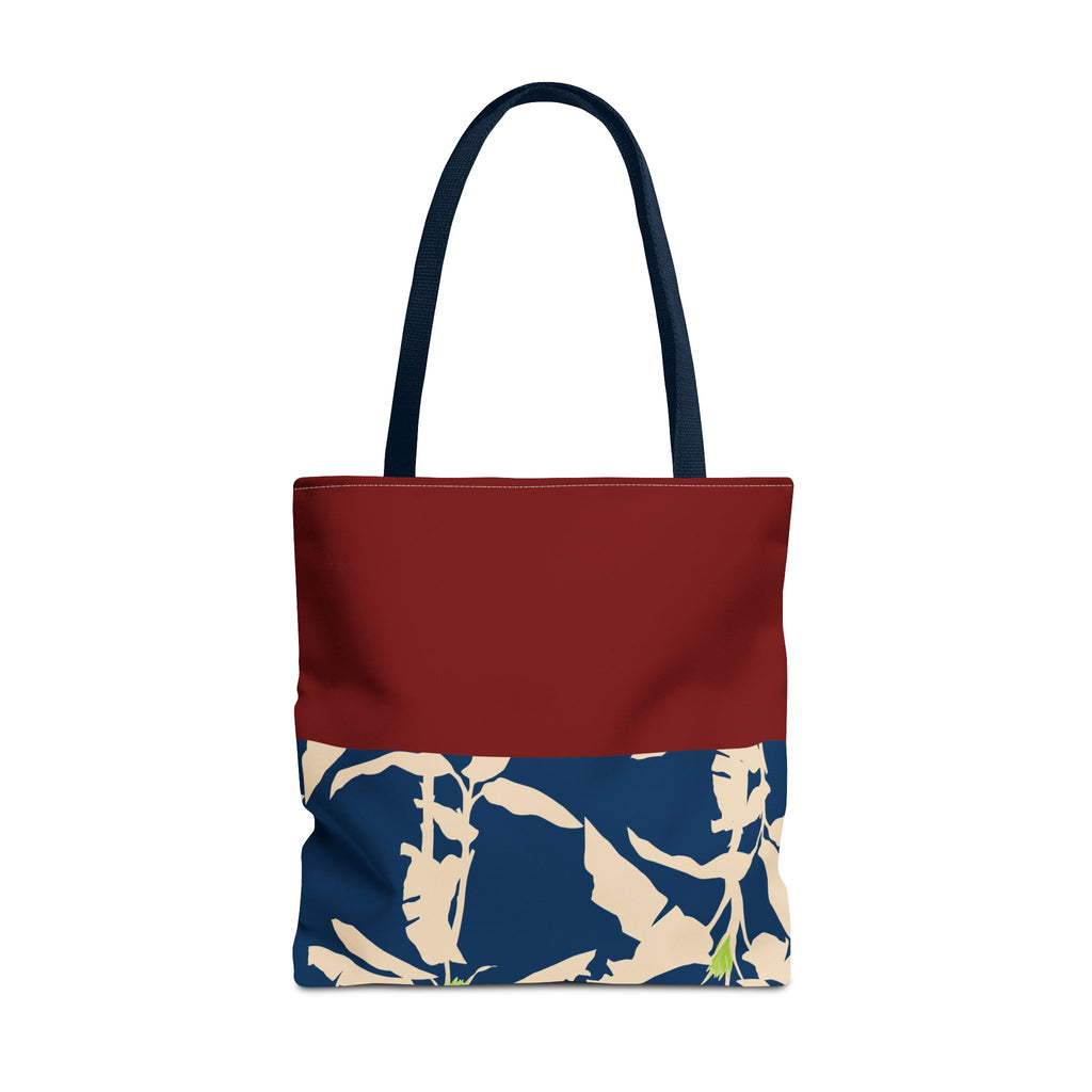 Red Navy Botanical Leaf Pattern Tote Bag
