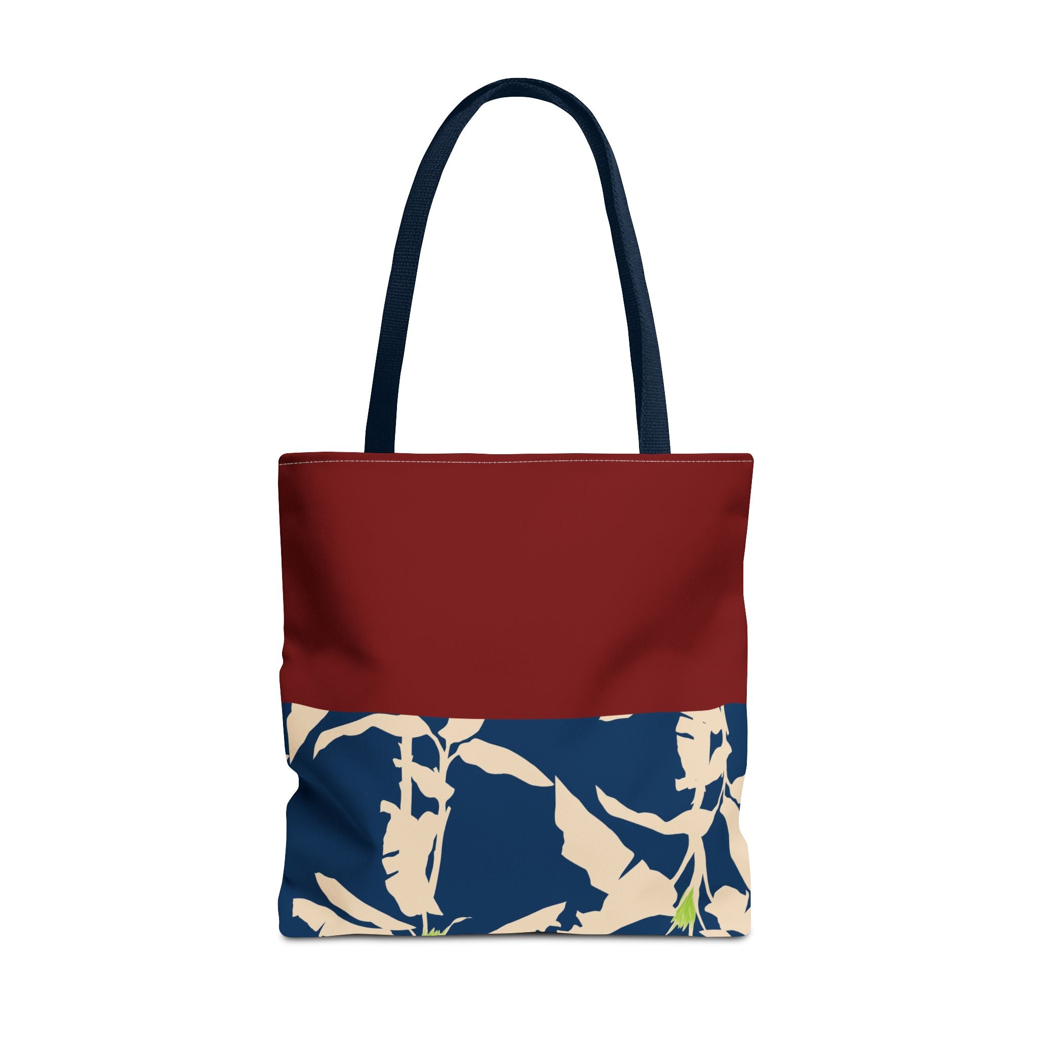 Red Navy Botanical Leaf Pattern Tote Bag