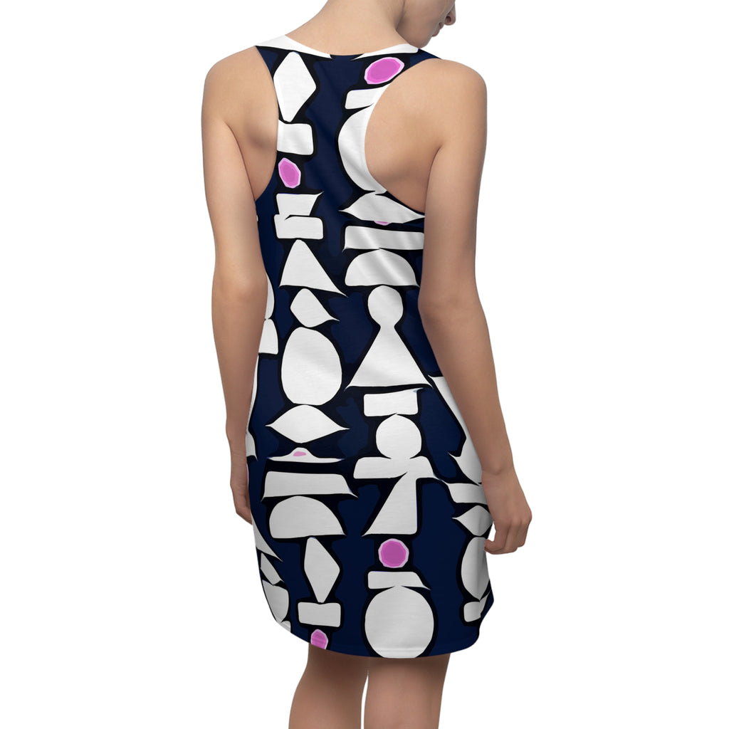 Abstract Geometric Shapes Racerback Dress | Navy White Pink Pattern