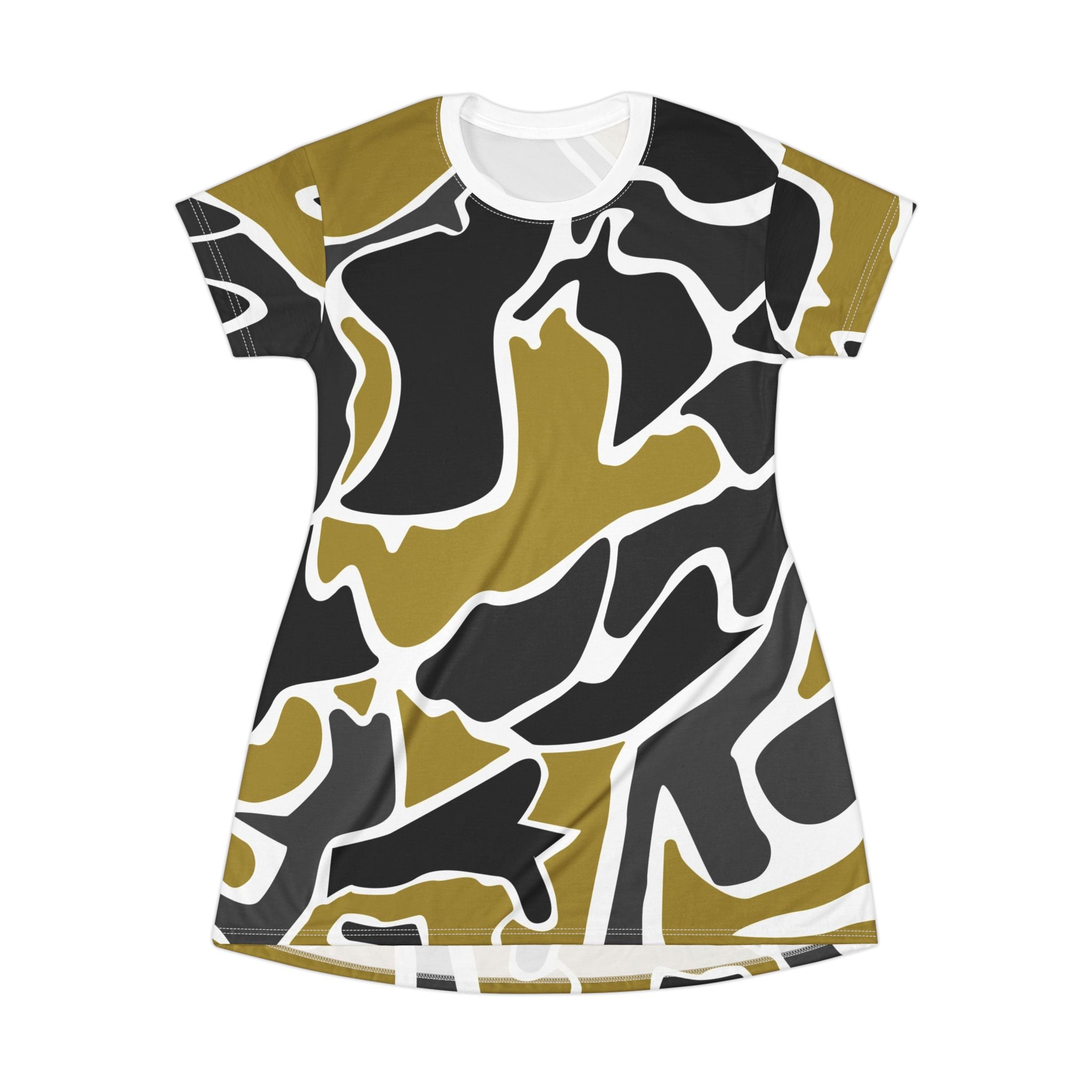Abstract Camo T-Shirt Dress — Gold & Black