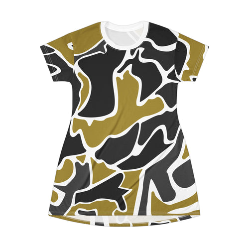 Abstract Camo T-Shirt Dress — Gold & Black