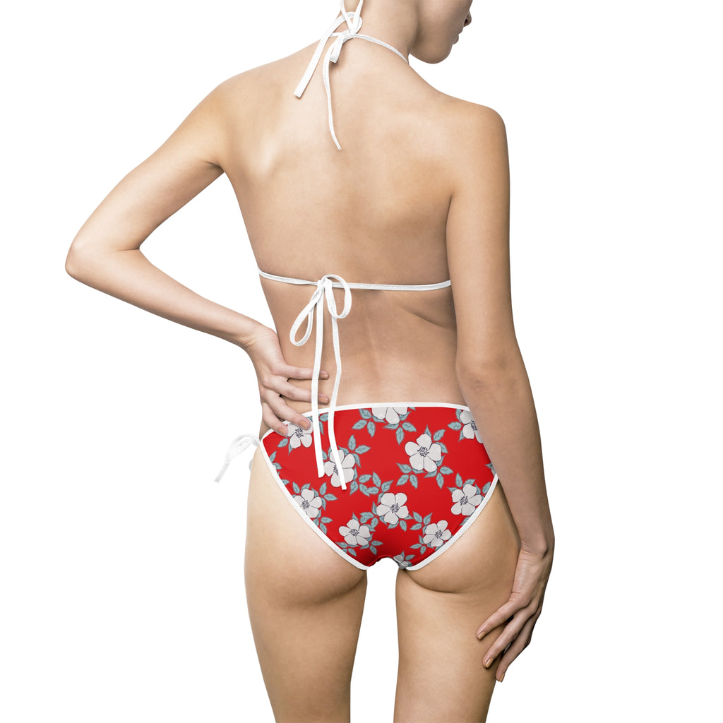 Red Hawaiian Floral Bikini — Women's Tropical Tie-Side Swimsuit