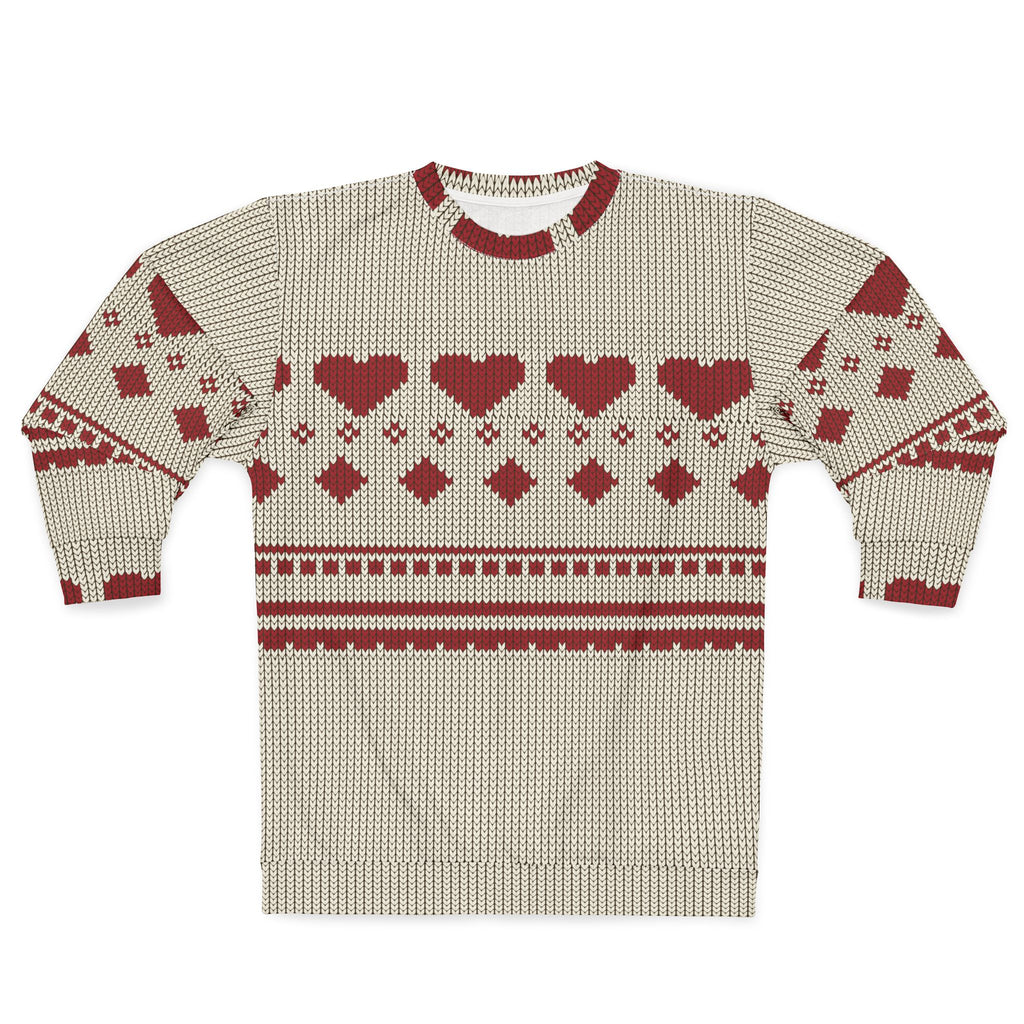Pixel Heart Fair Isle Sweatshirt | Red Cream Knitted Pattern