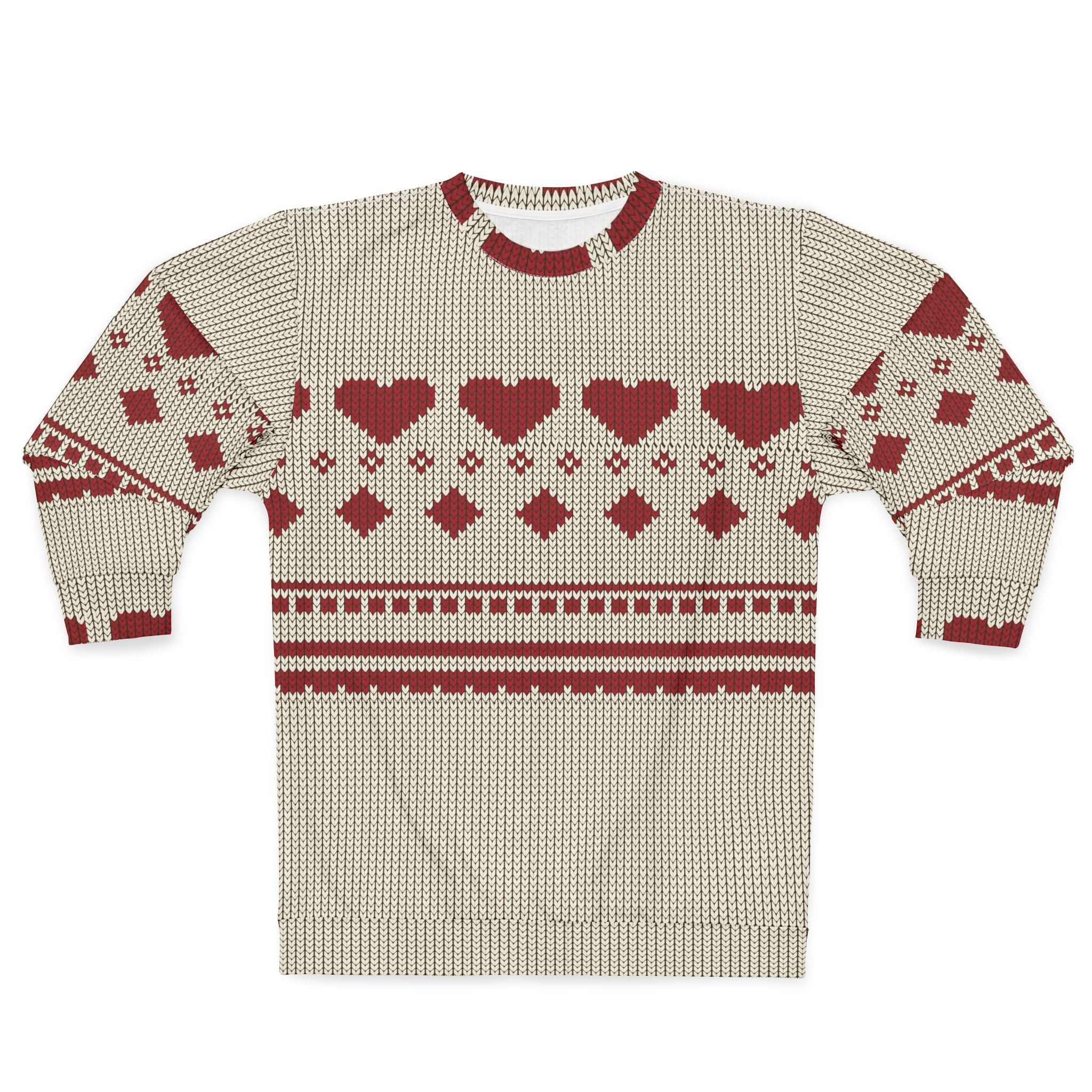 Pixel Heart Fair Isle Sweatshirt | Red Cream Knitted Pattern