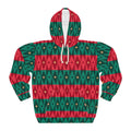 Red Green Geometric Diamond Hoodie | Holiday Aztec Pattern