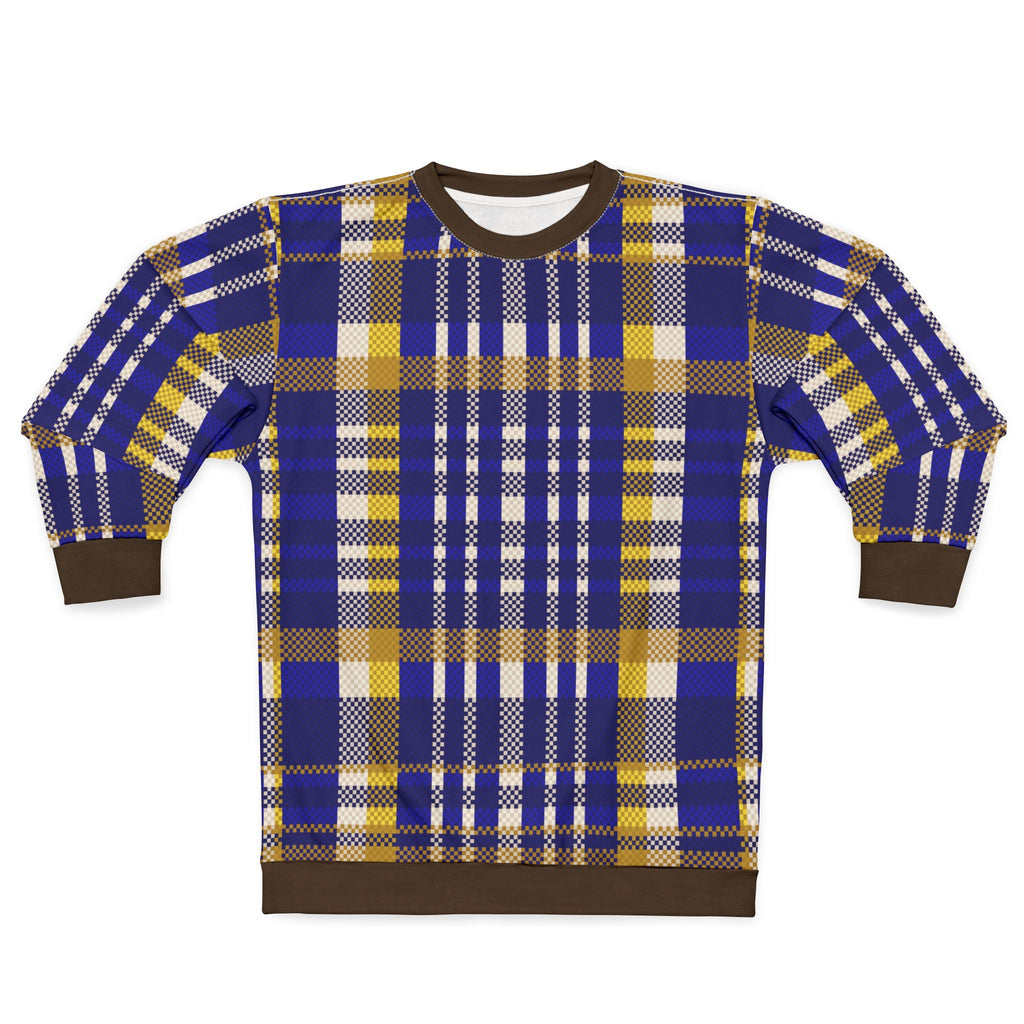 Blue & Gold Plaid Sweatshirt - Cozy Plaid Pullover