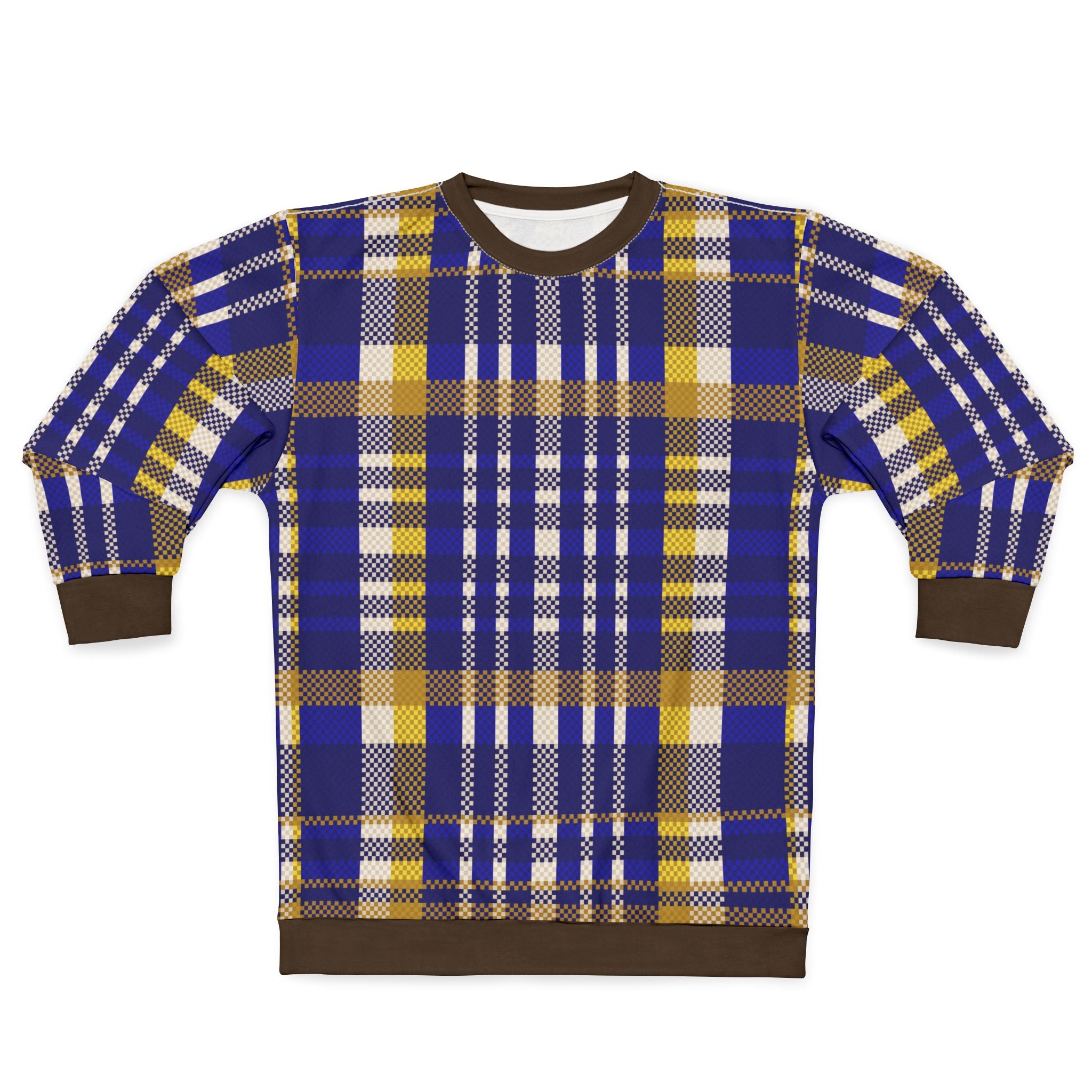 Blue & Gold Plaid Sweatshirt - Cozy Plaid Pullover