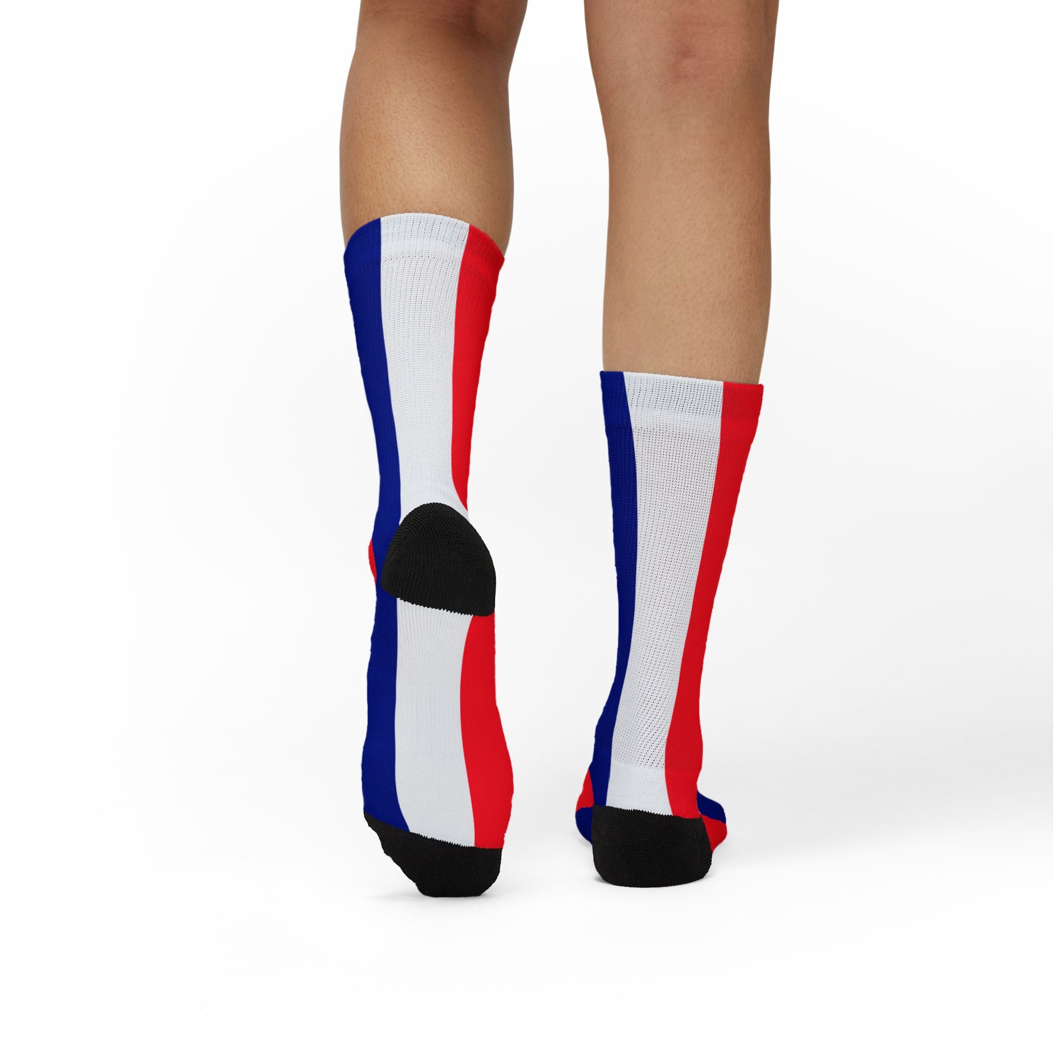 French Flag Stripe Sublimation Socks - Patriotic Red White Blue Crew Socks