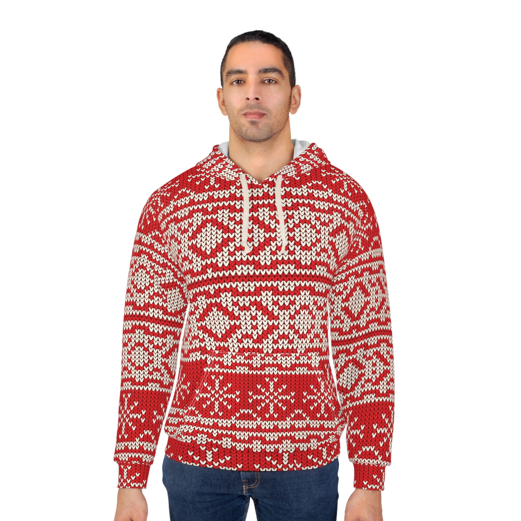 Red Knit Fair Isle Snowflake Hoodie | Christmas Holiday Pullover