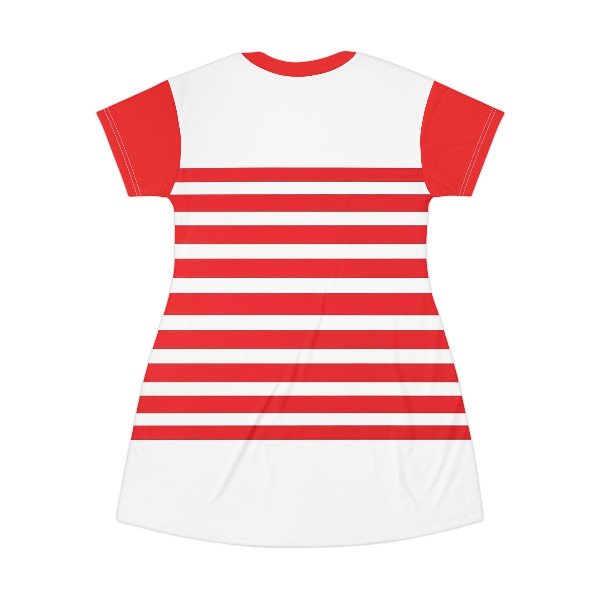 Red & White Striped T-Shirt Dress — Nautical Casual A-Line Summer Dress