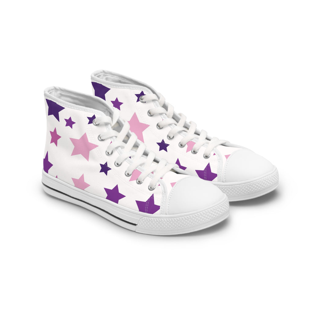 Women's High Top Sneakers - Pink & Purple Star Pattern Comfort Sneakers