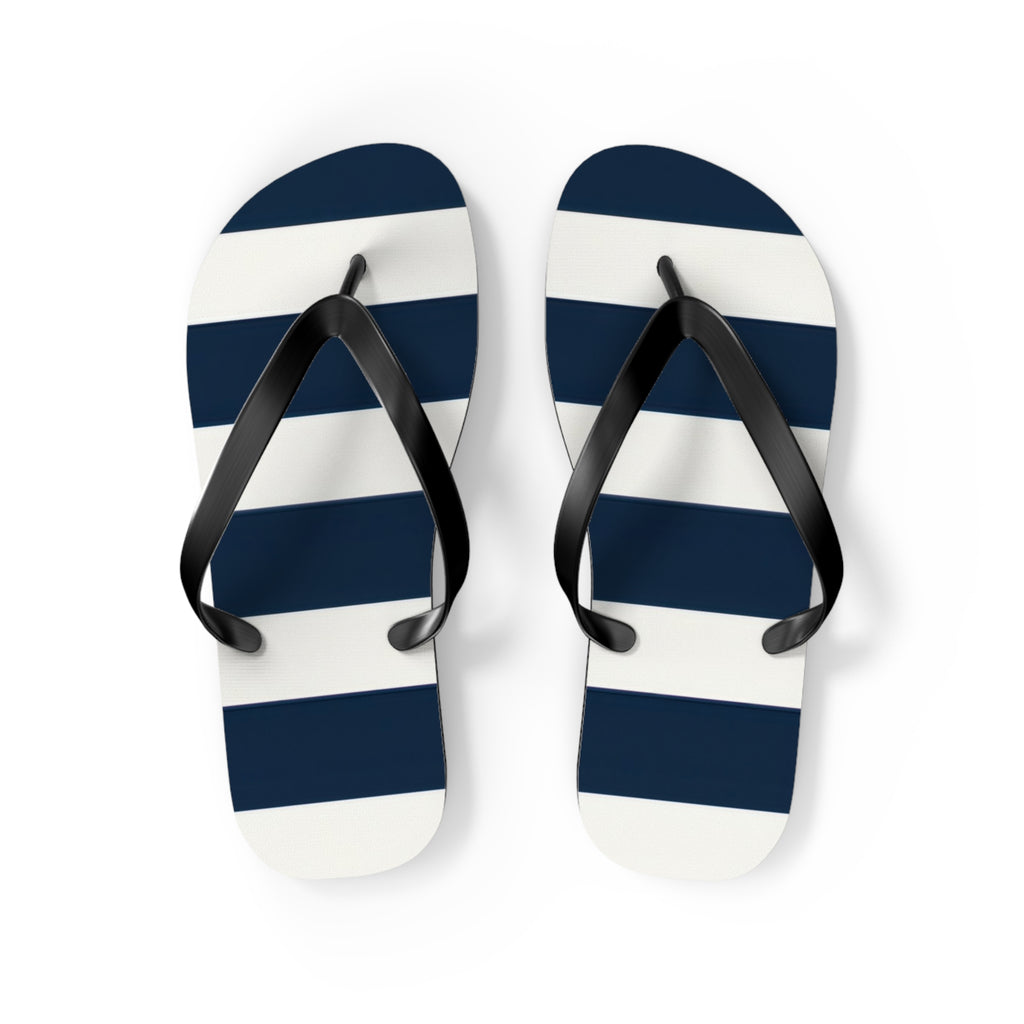 Navy & White Striped Flip Flops — Classic Beach Sandals