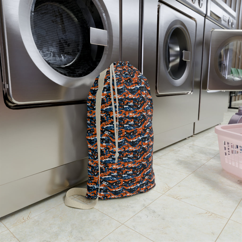 Camouflage Wave Laundry Bag — Orange & Navy Drawstring