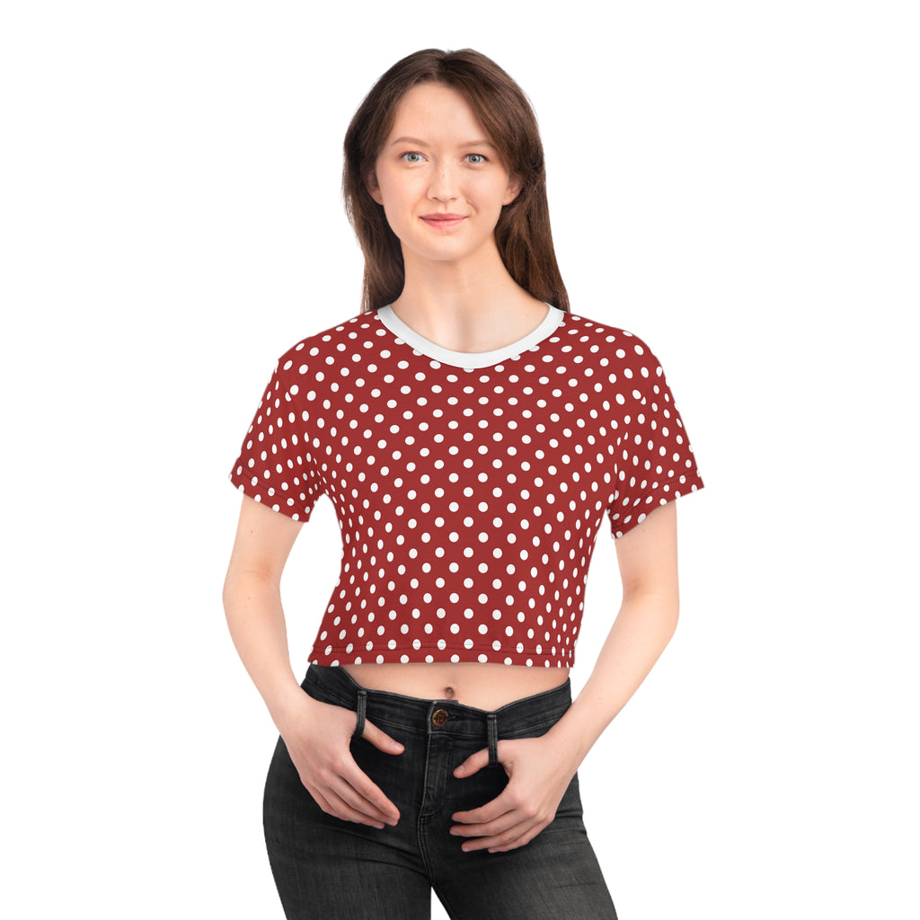 Polka Dot Crop Tee — Vintage Red White Dot Women's Casual Summer Top