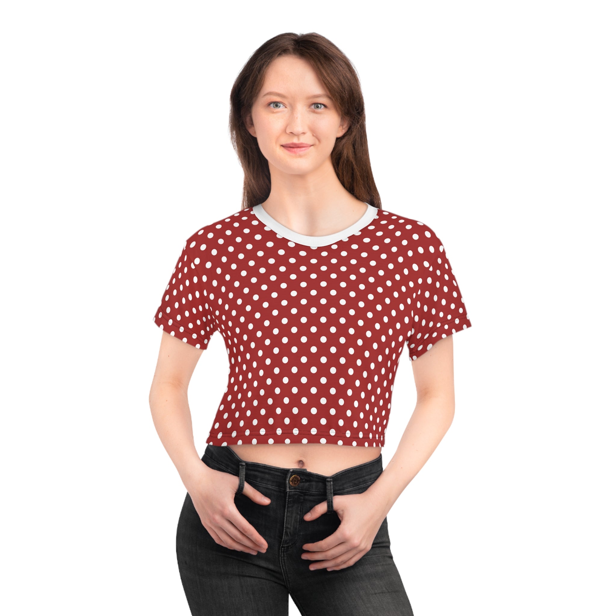 Polka Dot Crop Tee — Vintage Red White Dot Women's Casual Summer Top